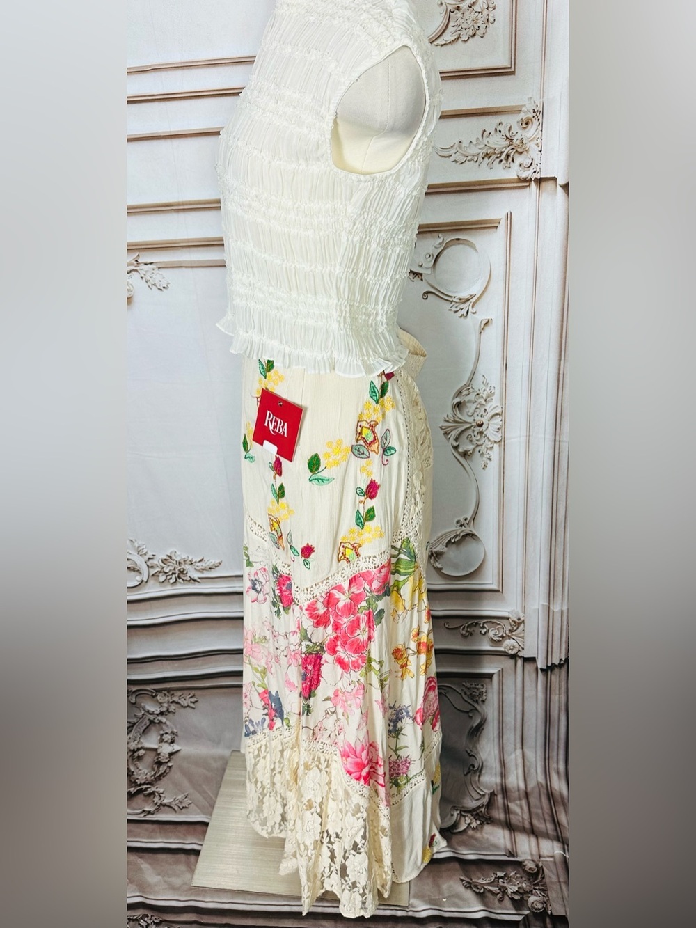 Floral Patchwork Lace Maxi Skirt - Cream - Picture 5 of 12